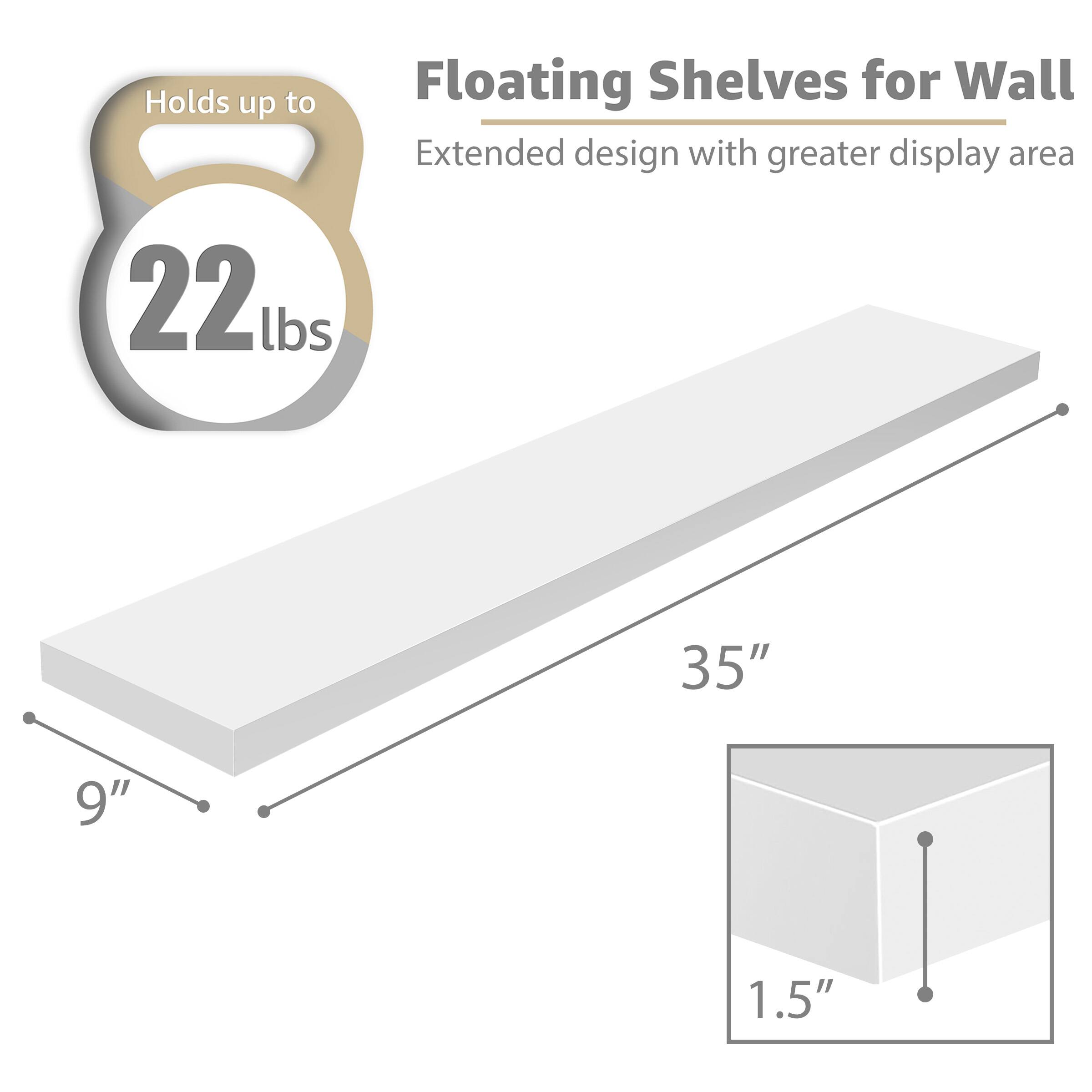 Floating Shelves for Wall, Holds up to 22lbs, Extended design with greater display area, 35", 9", 1.5"