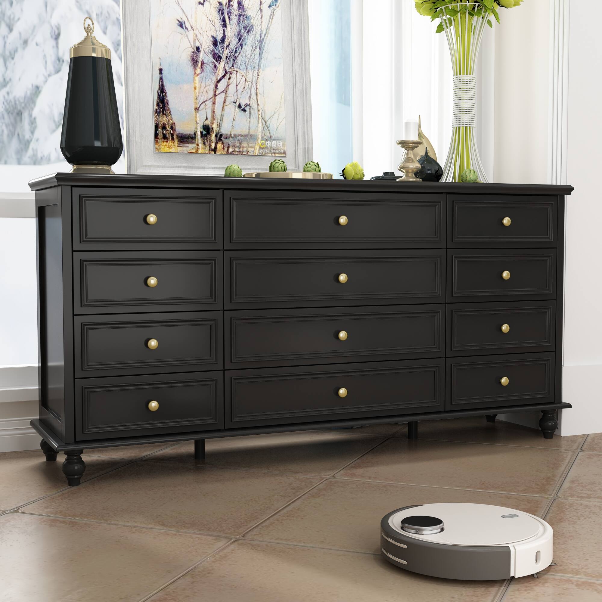 Alt View 10. FUFU & GAGA - FUFU&GAGA 12 - Drawer Silent Dresser: Spacious & Quiet Storage Solution Black - Black.