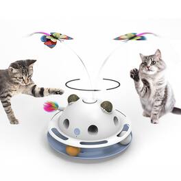 PawsPik - Feather Frenzy 4-Function Interactive Cat Toy with Catnip Balls - White