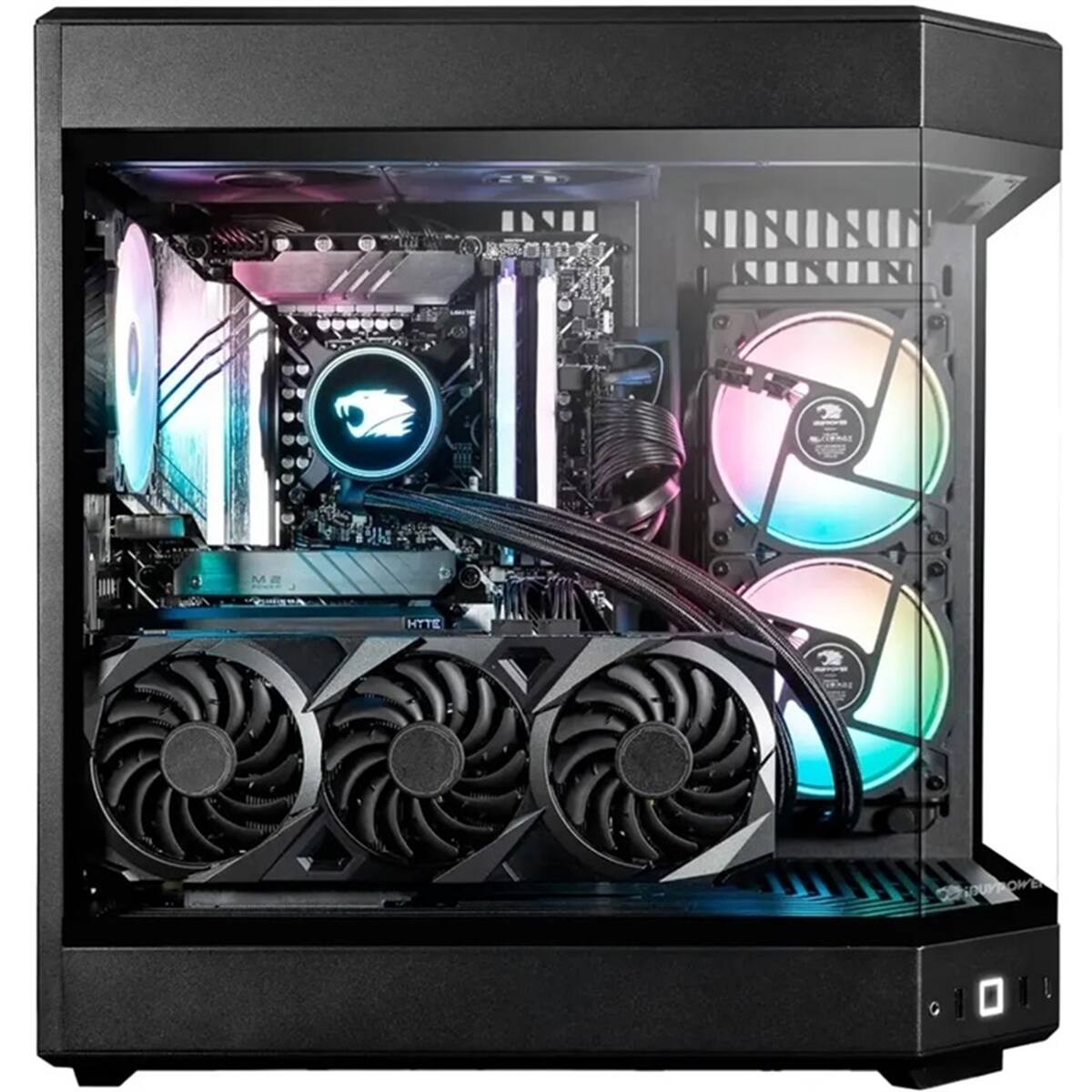 The text in the image appears to be:

- "JIN HTE HOUOW" (likely a misspelling or misinterpretation of "JIN HTE HOUOW")
- "M.2"
- "HYTE"
- "MLX1504"
- "POWER"

These are likely brand names, model numbers, or labels within the computer case.