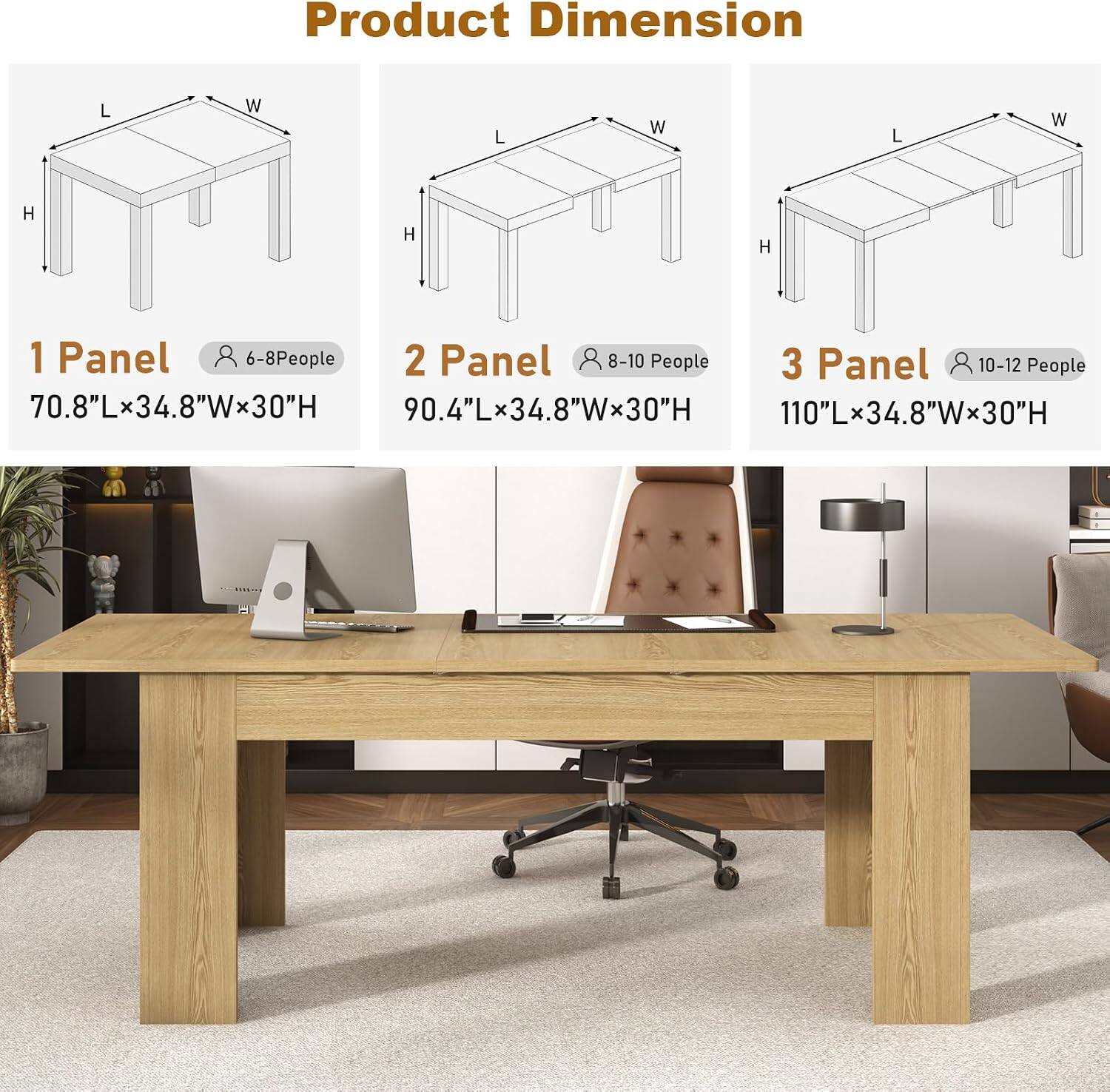 Product Dimension

1 Panel
8-6 People
70.8"Lx34.8"Wx30"H

2 Panel
8-10 People
90.4"Lx34.8"Wx30"H

3 Panel
10-12 People
110"Lx34.8"Wx30"H