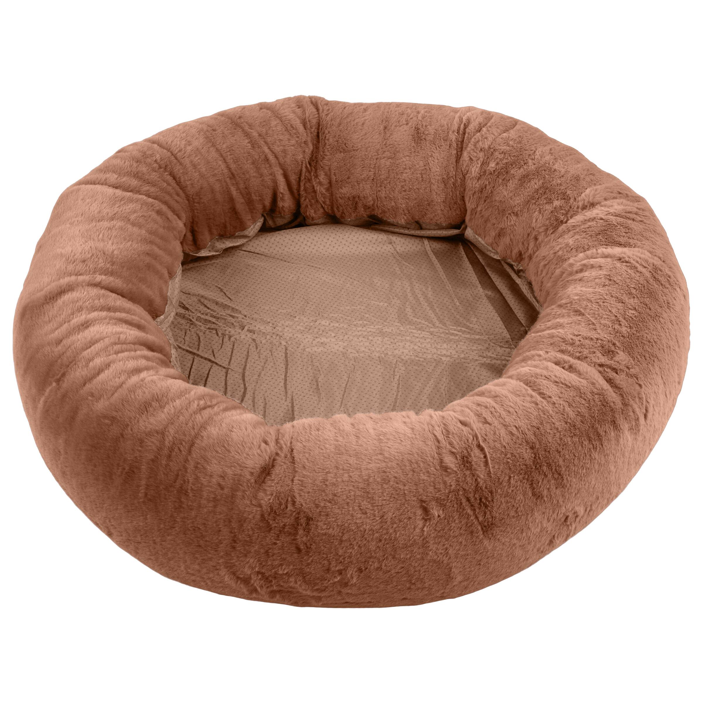 Back. PetMaker - 30in Donut Dog Bed for Medium Pets - Beige.