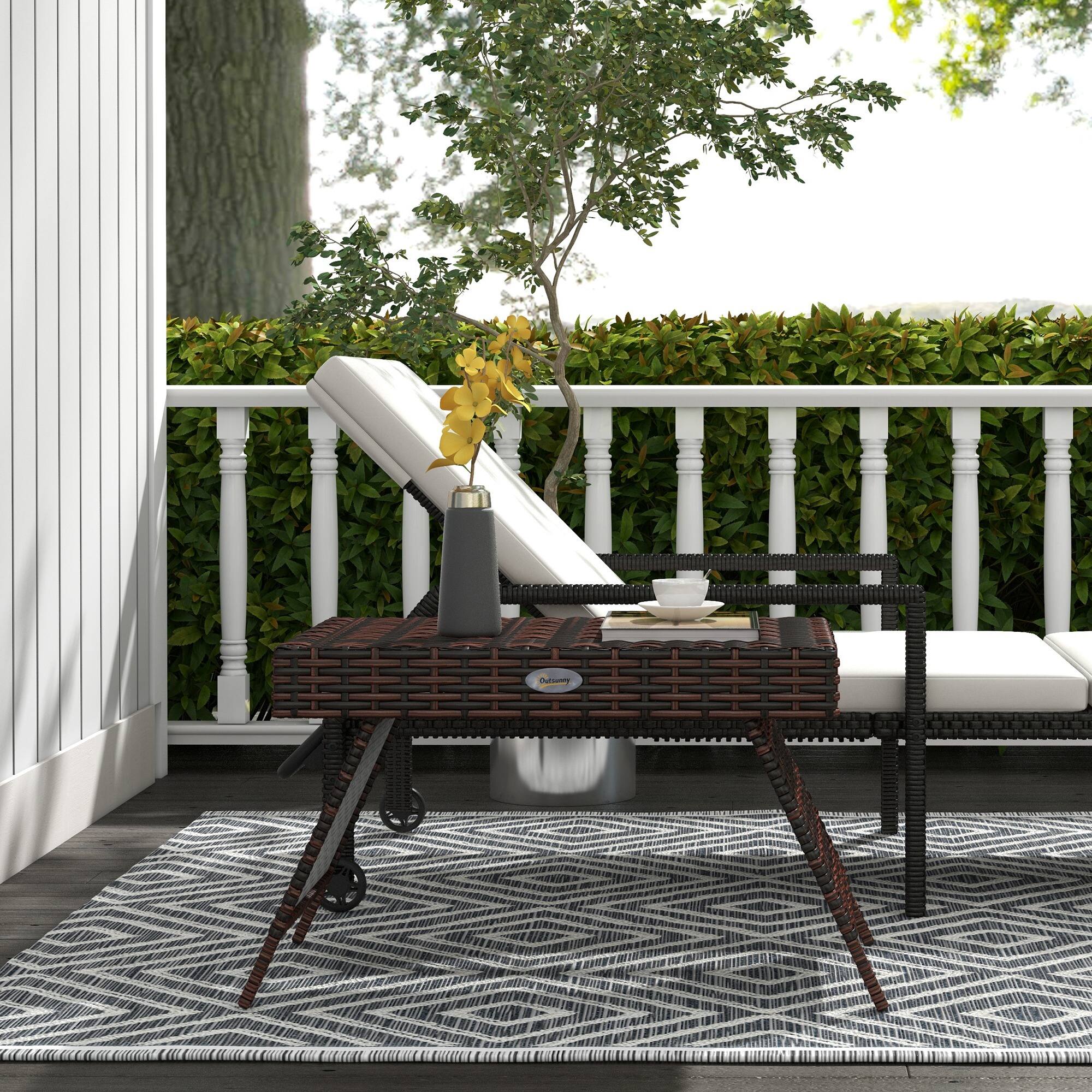 Alt View 1. Outsunny - Rattan Side Table, Outdoor End Table, Hand Woven PE Rattan Coffee Table for Balcony, Backyard - Brown.