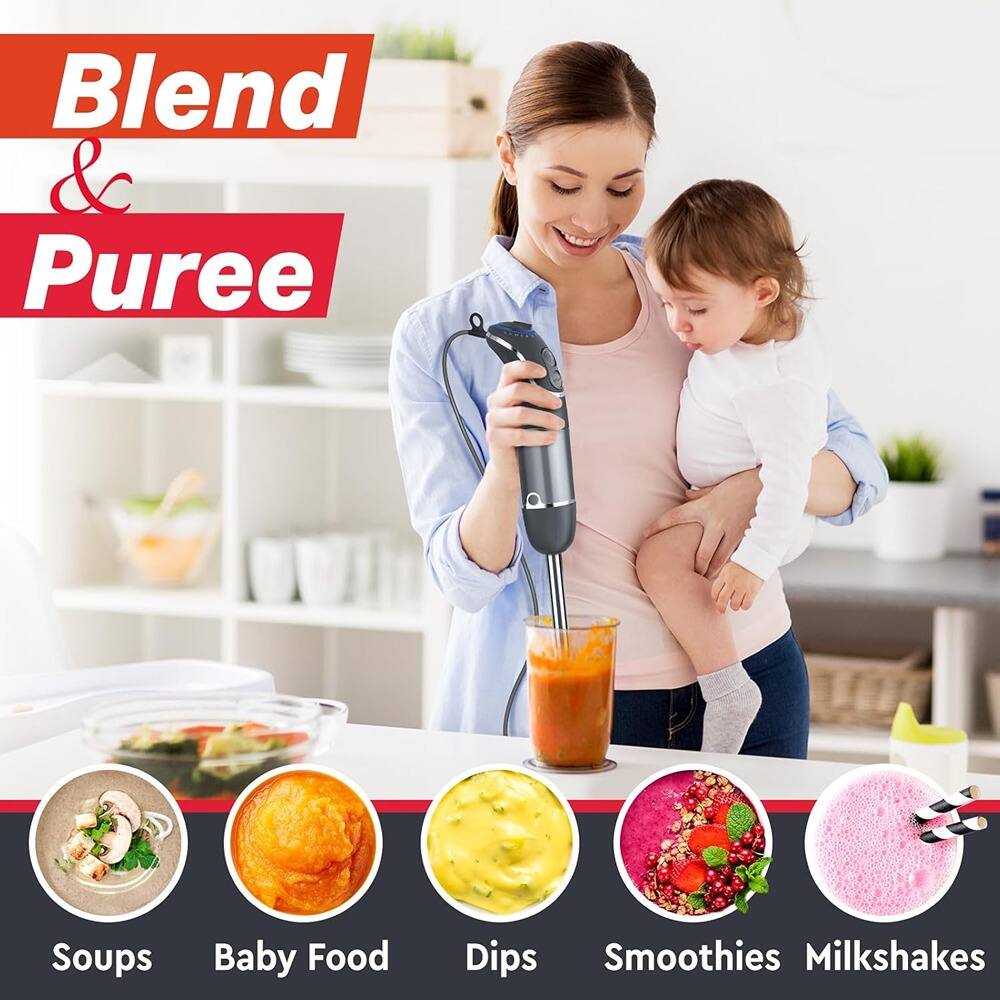 ACJPR - “Multistick 5-in-1 Immersion Blender, 12-Speed, Titanium Blades, Grey” - Gray