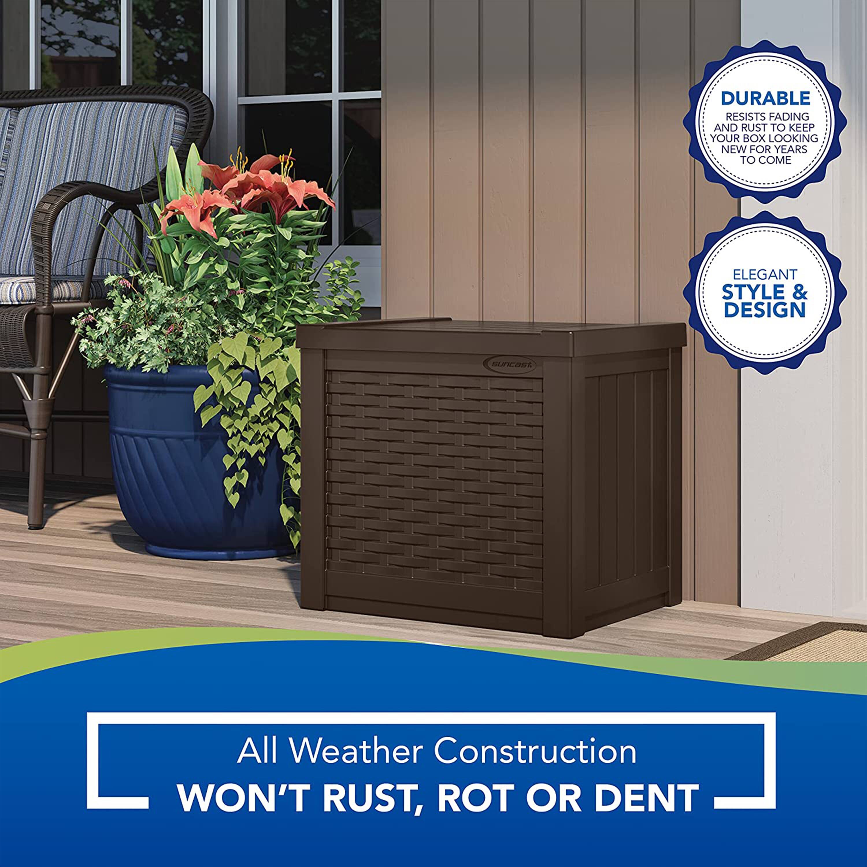 - DURABLE  
  RESISTS FADING AND RUST TO KEEP YOUR BOX LOOKING NEW FOR YEARS TO COME

- ELEGANT STYLE & DESIGN

- All Weather Construction  
  WON'T RUST, ROT OR DENT