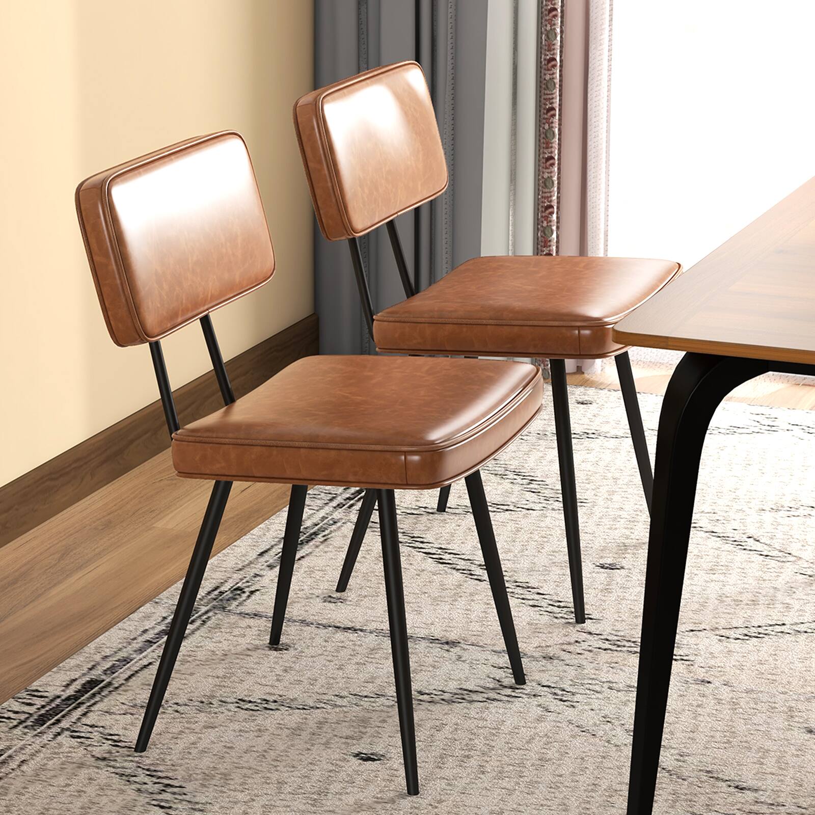 Angle. SlickBlue - Dining Chair Pair with Padded Back and Comfortable Cushioned Seat - Brown.