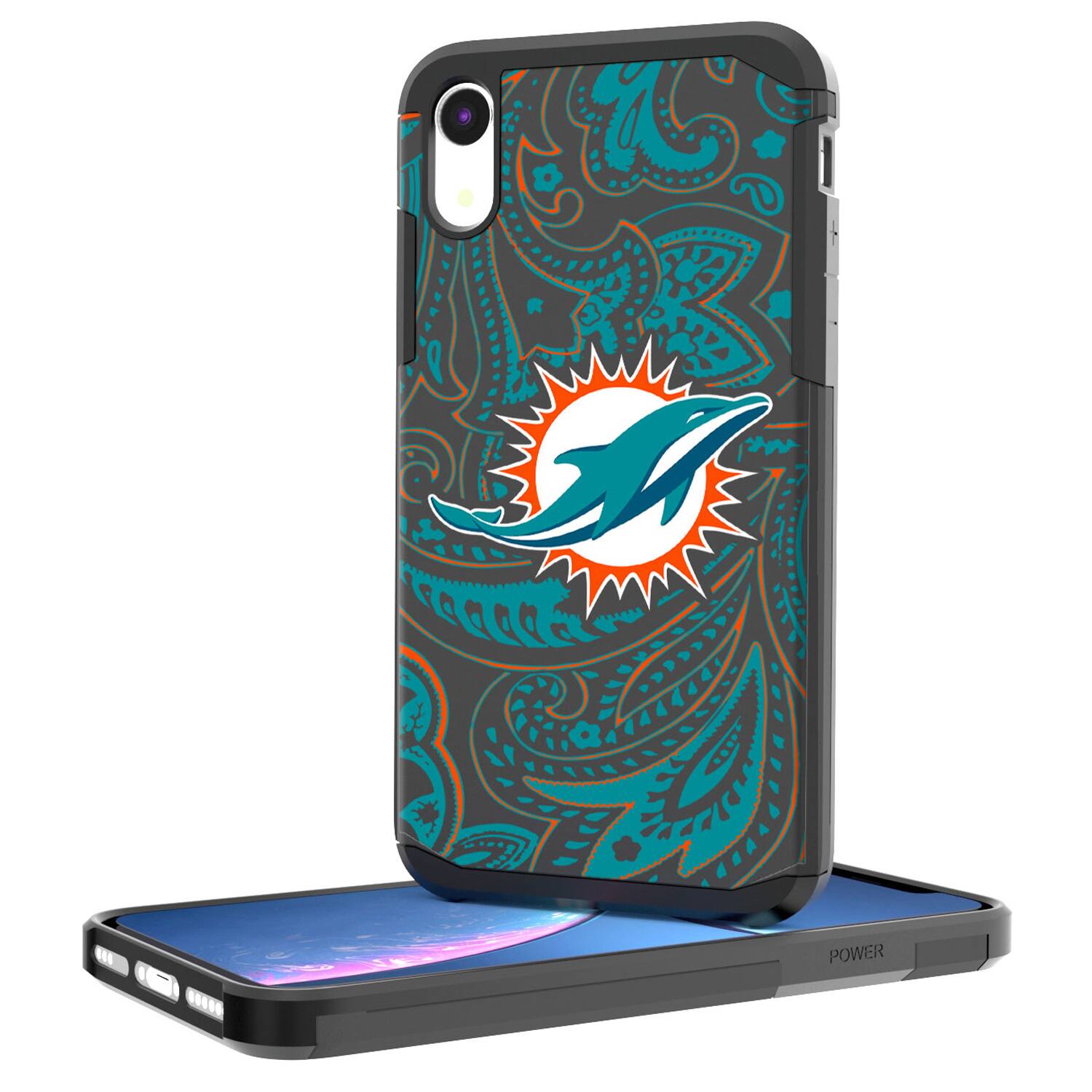 Front. Keyscaper - Miami Dolphins iPhone Rugged Paisley Design Case - 15 - Multicolor.