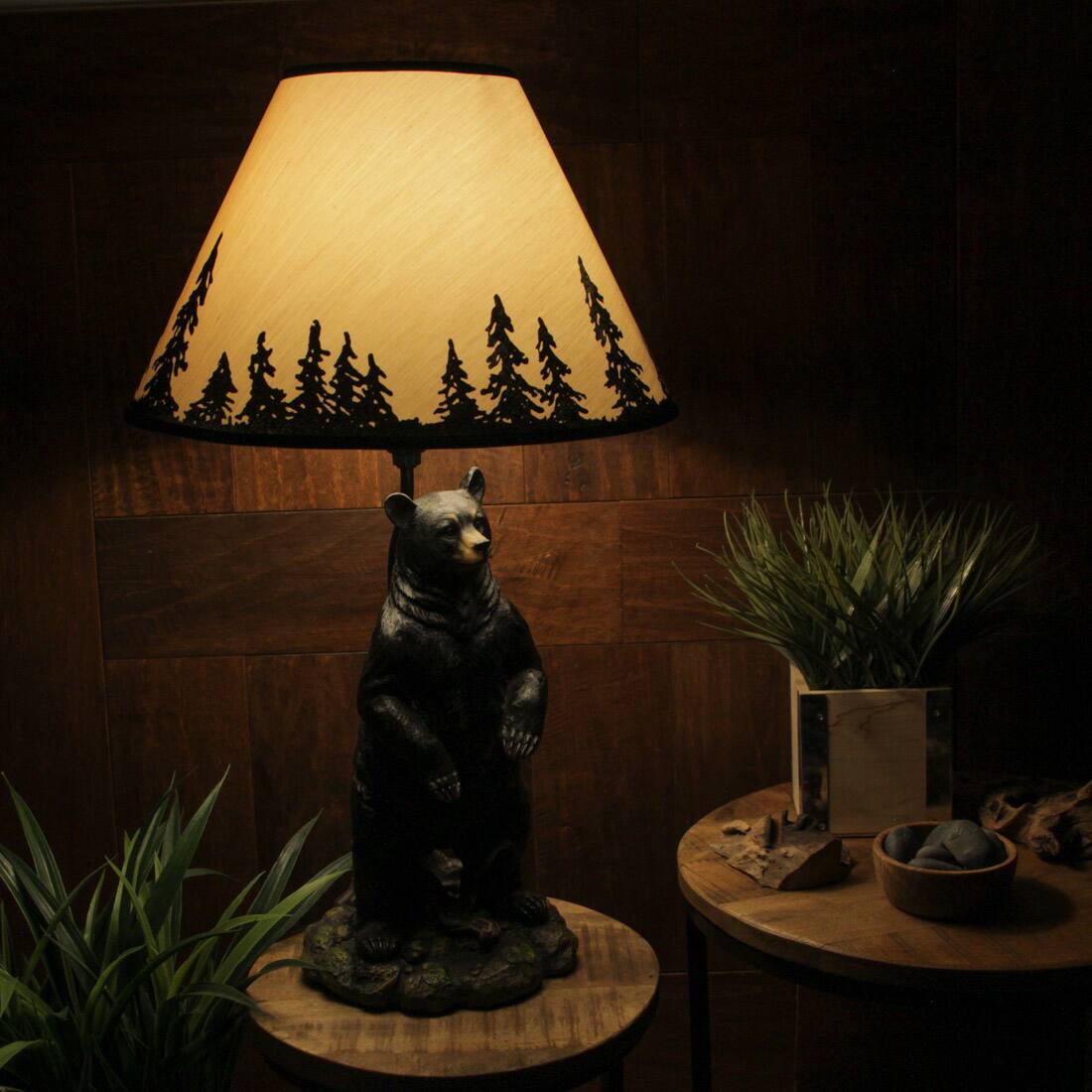 Alt View 5. Zeckos - Standing Grizzly Bear Table Resin Lamp with Silhouette Forest Shade - Brown.