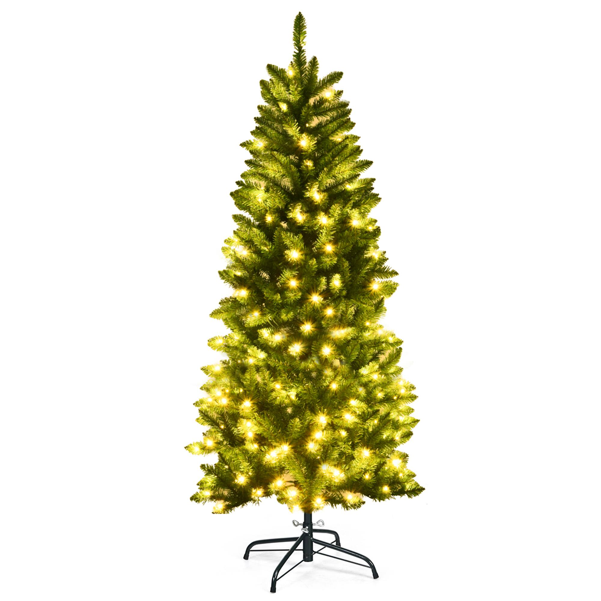 Alt View 5. Gymax - Gymax 5 ft Pre-lit Pencil Christmas Tree Hinged Fir Tree Holiday Decor w/ LED Lights - Green.