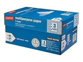 Staples - 8.5" x 11" 3-Hole Punch Multipurpose Paper, 20 lbs., 96 Brightness, 500/Ream, 10 Reams/Carton - White