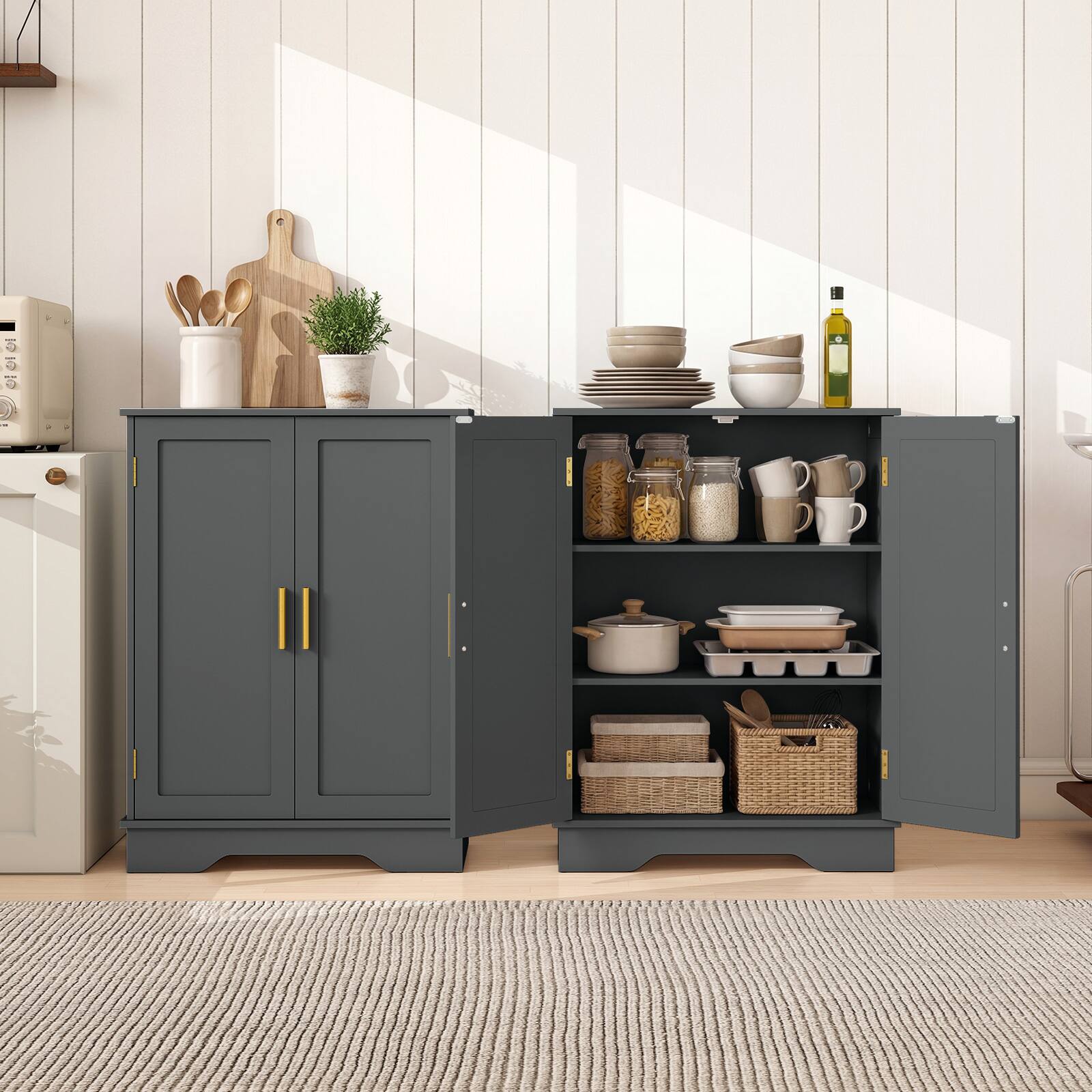 Alt View 4. Costway - Costway Floor Storage Cabinet Modern Storage Organizer with Adjustable Shelves &2 Doors - Gray.