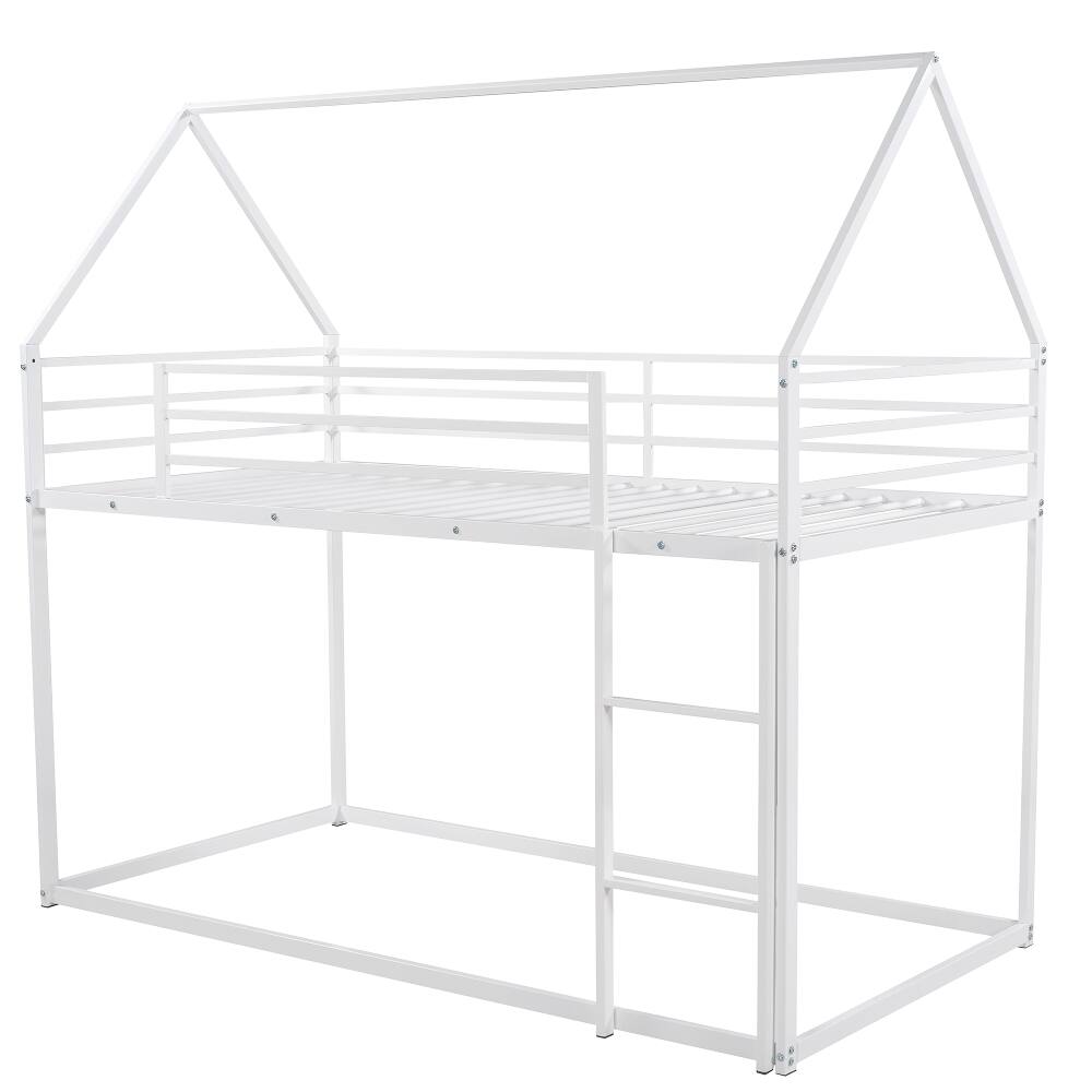 Alt View 4. Loheer - Loheer Twin Over Twin Bunk Bed House Bed White Metal Frame with Ladder - White.