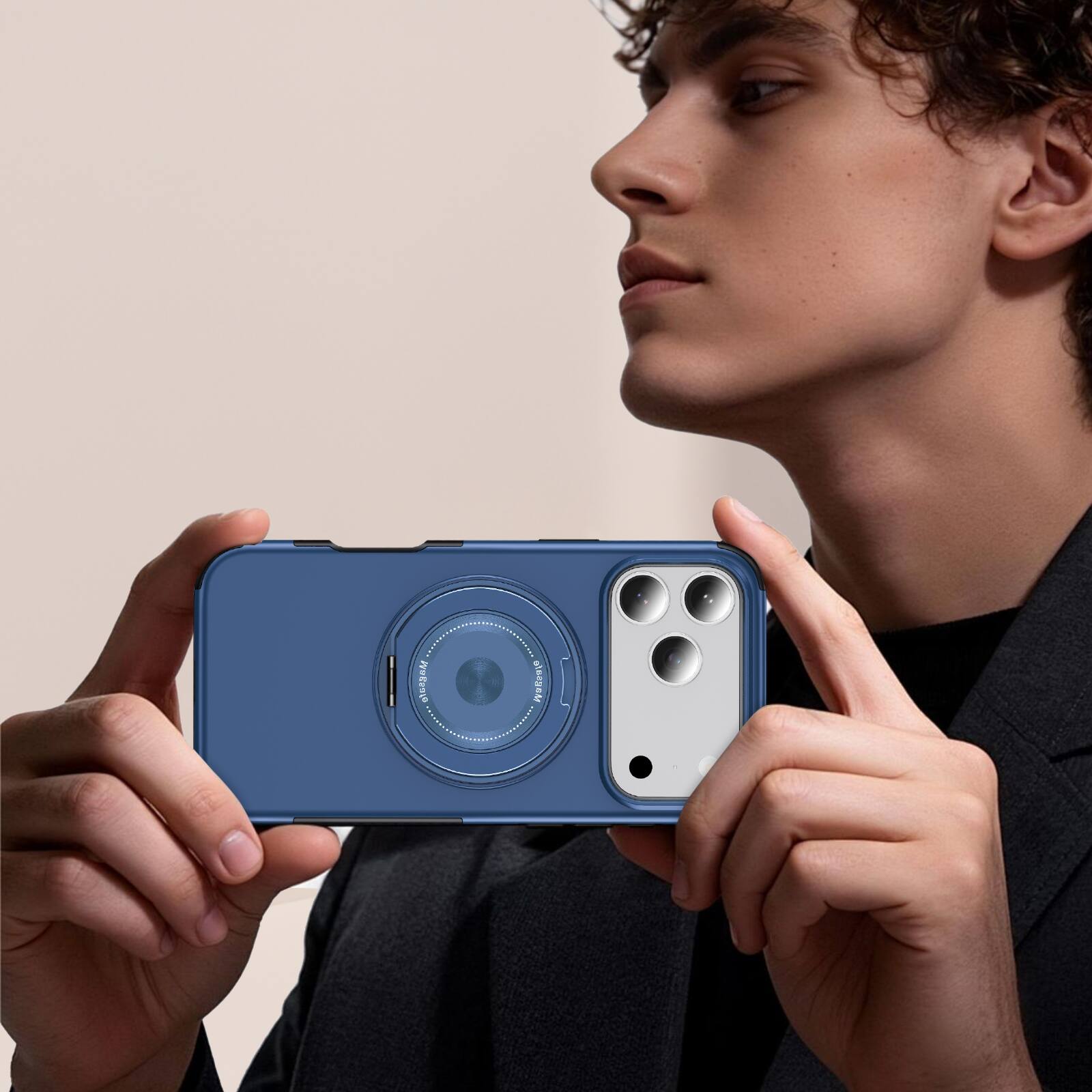 Alt View 4. UUCOVER - Magnetic Case for iPhone 17 Pro,Shockproof TPU+PC Case Rind Holder Stand Case Compatible with MagSafe Cover - Blue.