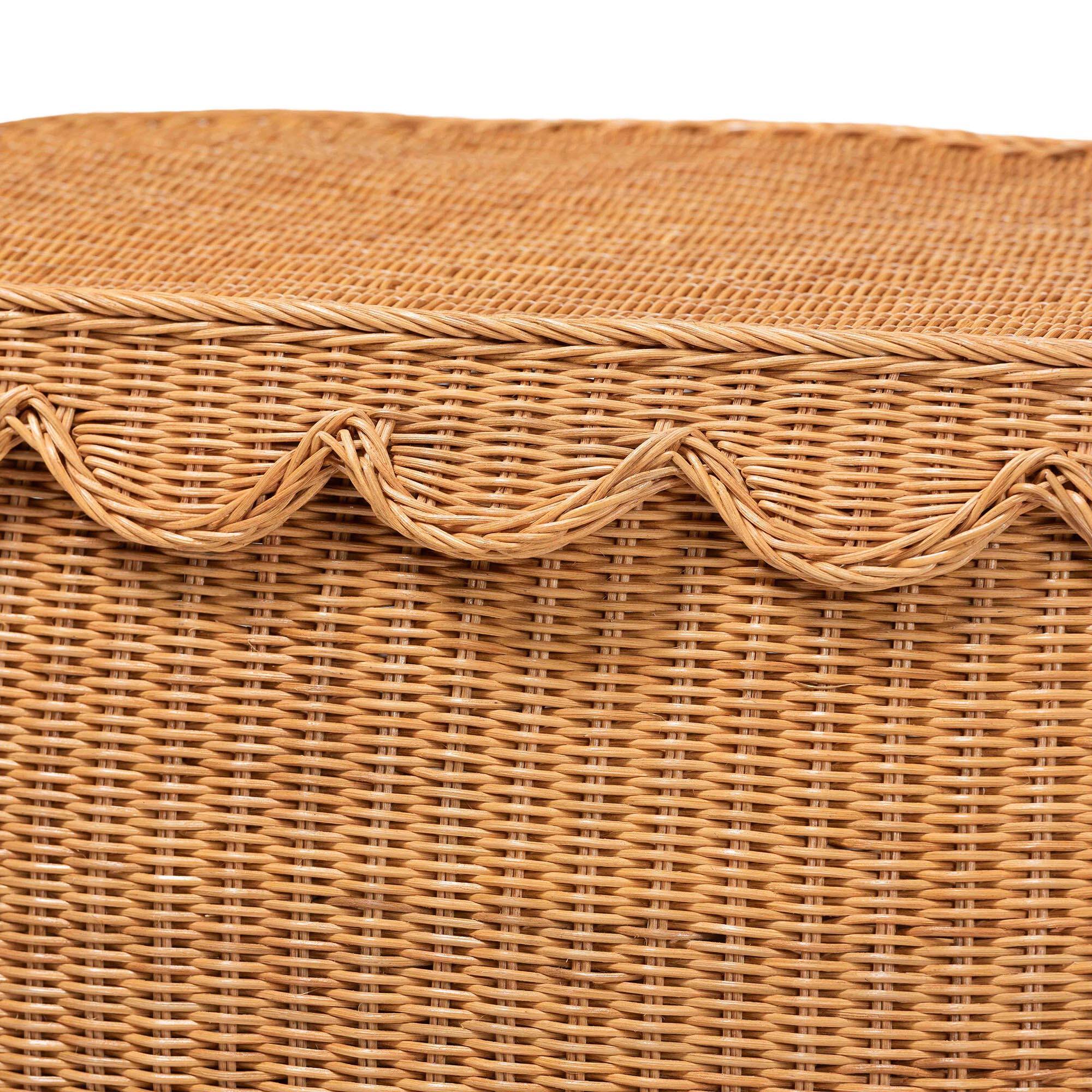 Alt View 1. bali & pari - Ayleen Natural Rattan Basket with Scalloped Lid – Handwoven Wicker Storage Box, Boho Coastal Home Décor, Large - Light Honey.