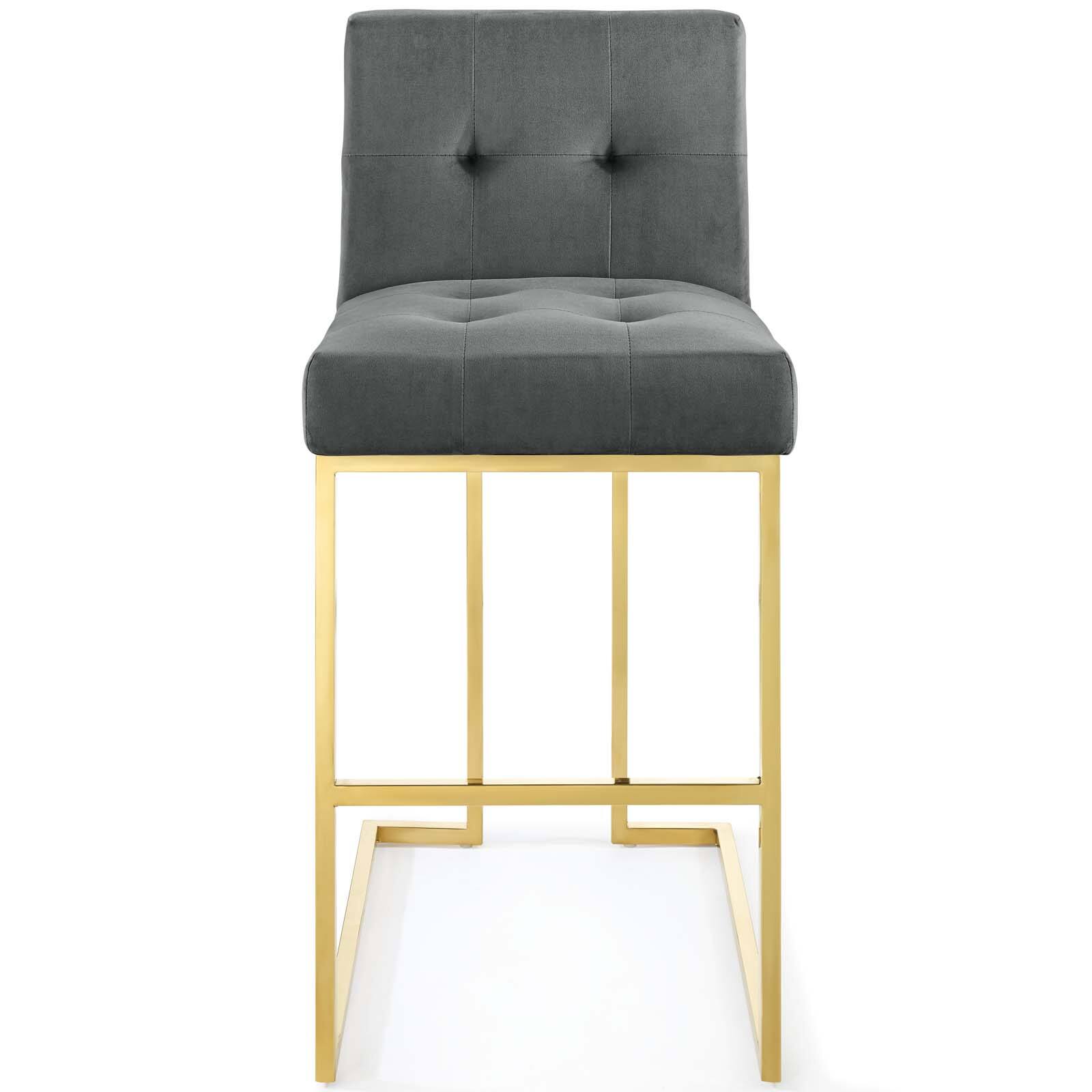 Alt View 2. Modway - Privy Gold Stainless Steel Performance Velvet Bar Stool by Modway - Gold Charcoal.