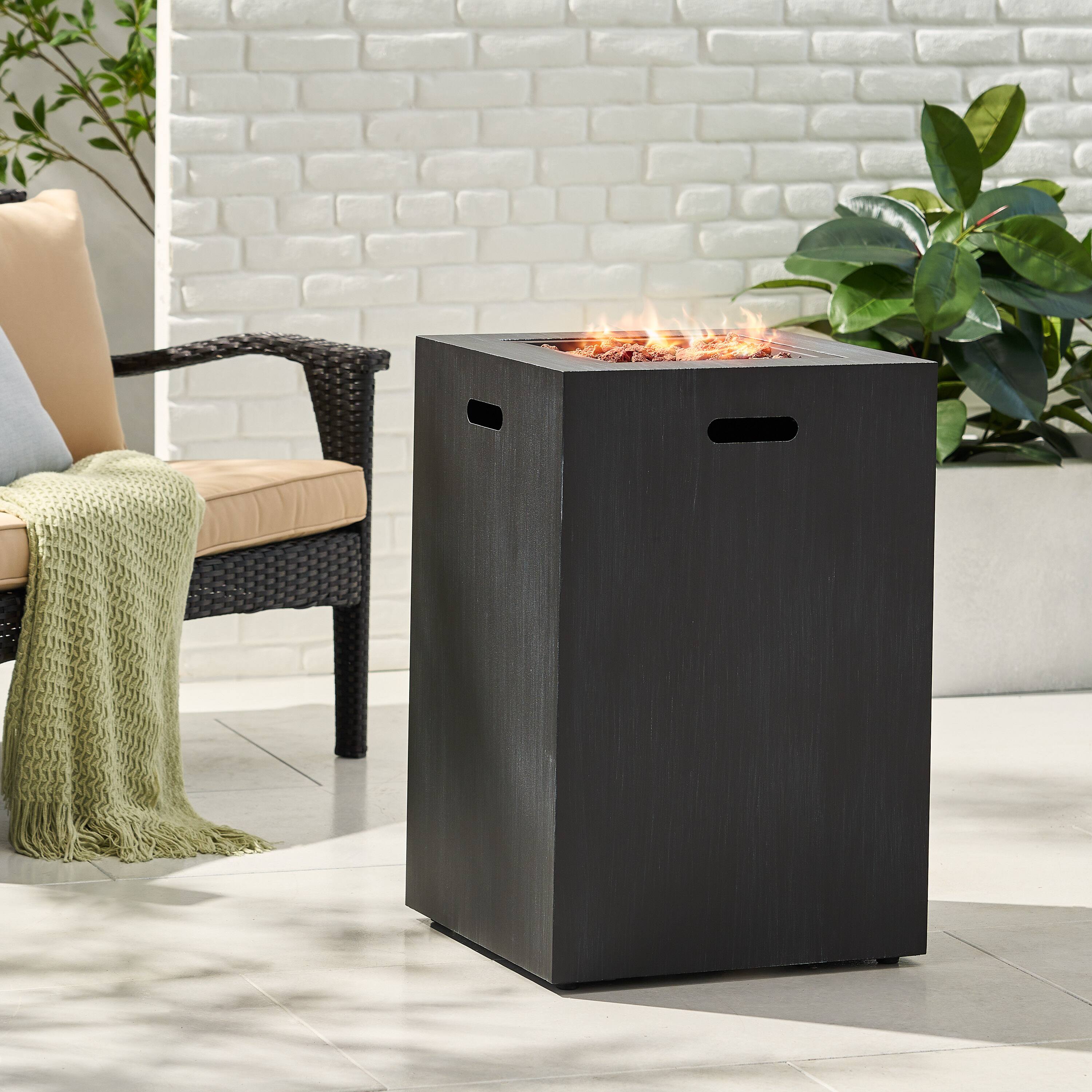 Angle. Siljoy - 25" H Patio Propane Fire Pit Table - 50,000 BTU Eco-friendly Heat-resistant Rattan-carved Finish.