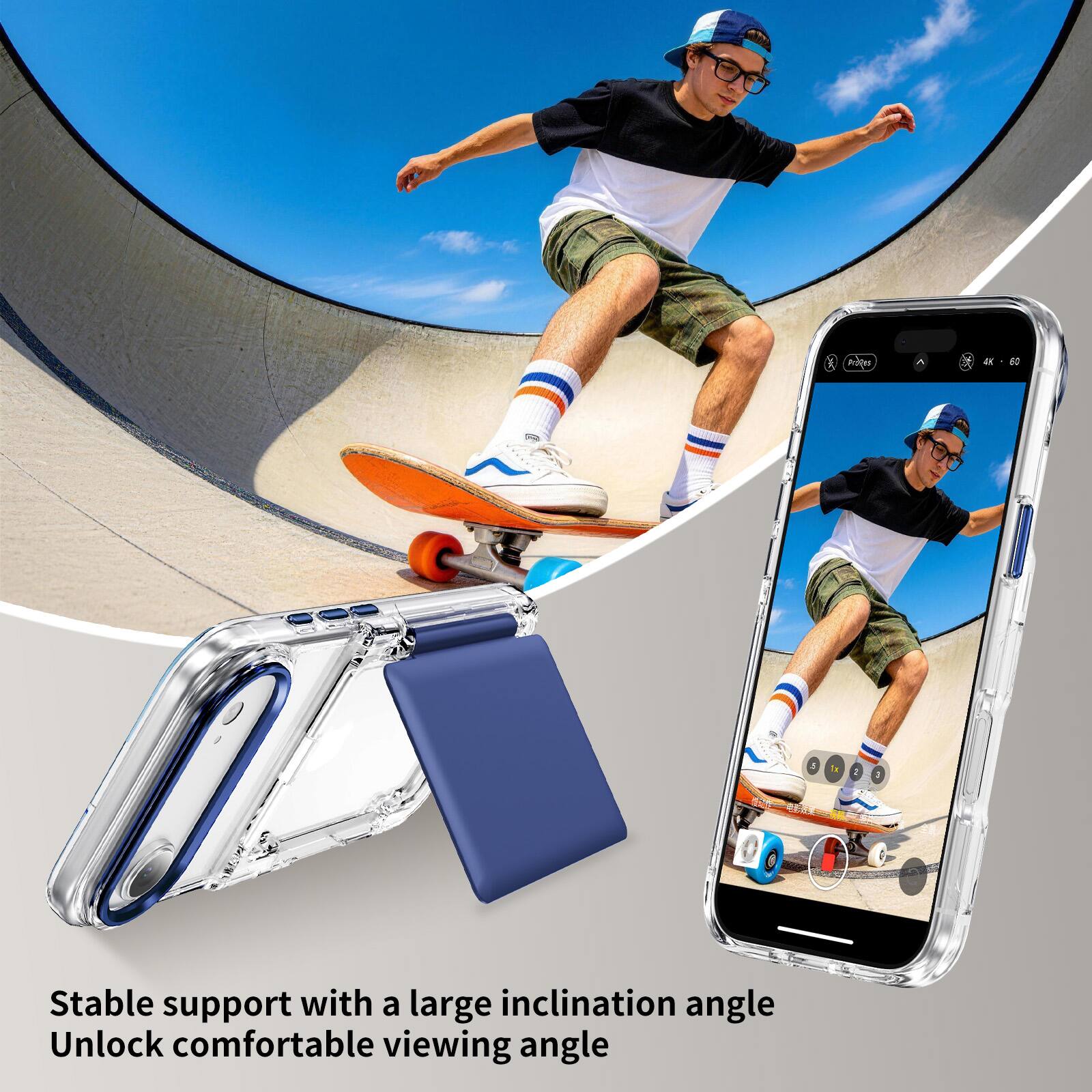 Stable support with a large inclination angle  
Unlock comfortable viewing angle