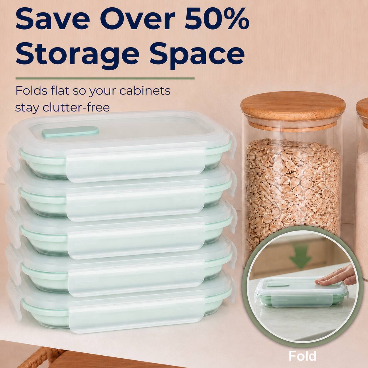 Save Over 50% Storage Space  
Folds flat so your cabinets stay clutter-free