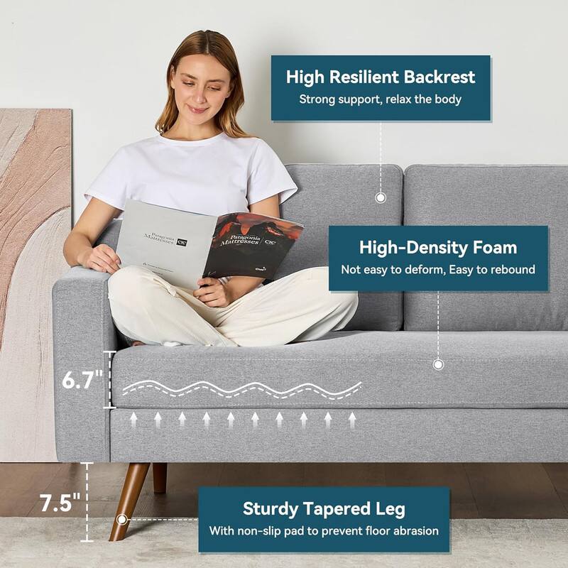 High Resilient Backrest: Strong support, relax the body  
High-Density Foam: Not easy to deform, easy to rebound  
Sturdy Tapered Leg: With non-slip pad to prevent floor abrasion  
6.7"  
7.5"