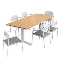 Modway - Aeris 7-Piece Outdoor Patio Aluminum Dining Set - White Light Gray