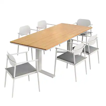 Front. Modway - Aeris 7-Piece Outdoor Patio Aluminum Dining Set - White Light Gray.