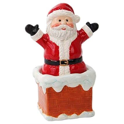 Front. Pacific Trading - Santa On Chimney Ceramic Salt and Pepper Shakers - Red.