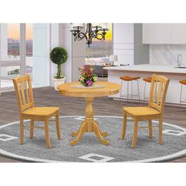 East West Furniture - AMDL3W - 3-Piece Dining Room Table Set- 2 Modern Dining Room Chair and Dining Table - Wooden Seat and Slatted - Oak