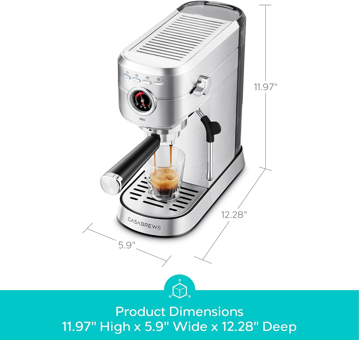 d 11.97" PRO CASABREWS 5.9" 12.28" Product Dimensions 11.97" High x 5.9" Wide x 12.28" Deep