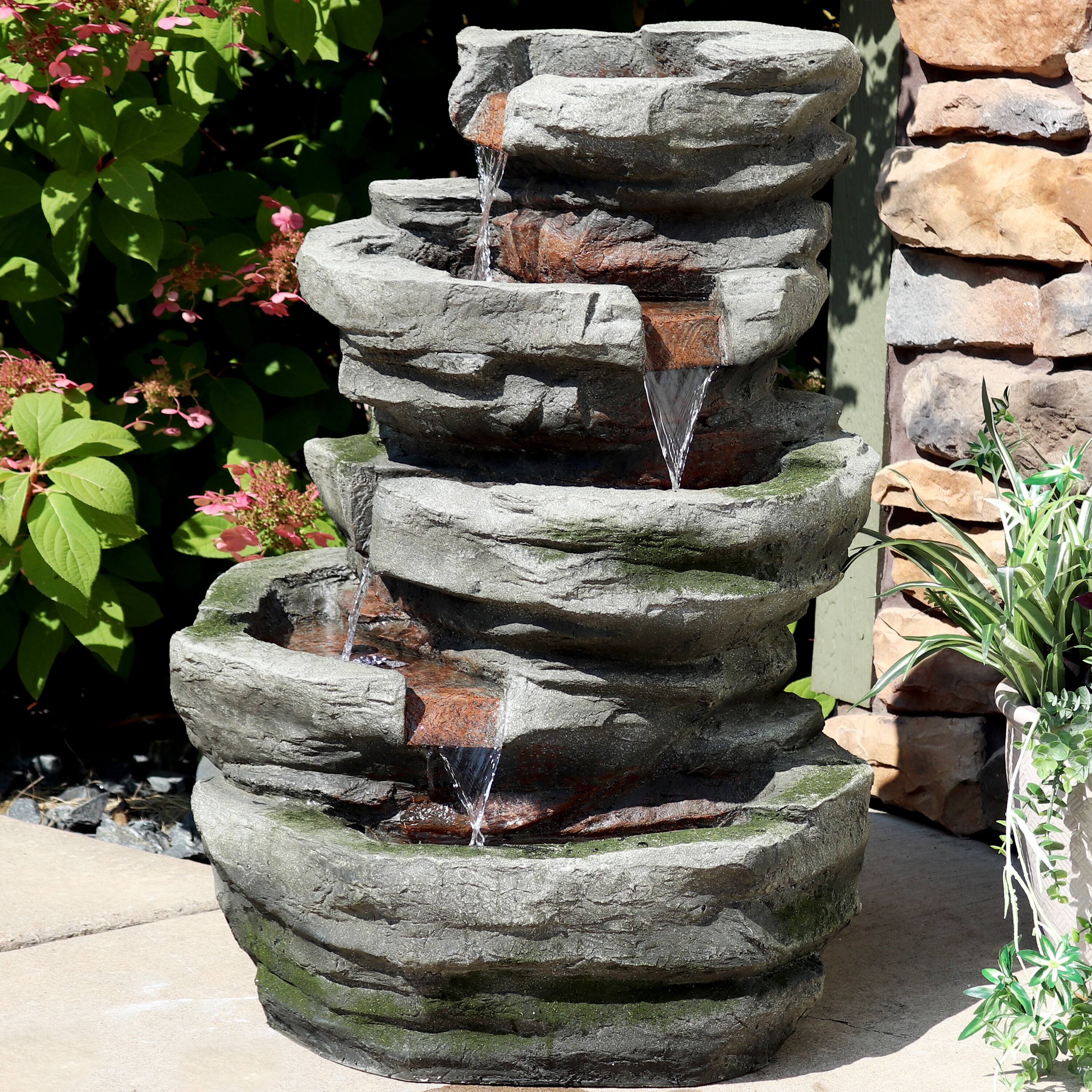 Alt View 3. Sunnydaze - Lighted Cobblestone Waterfall Fountain with LED Lights - 31 in - Light Brown.