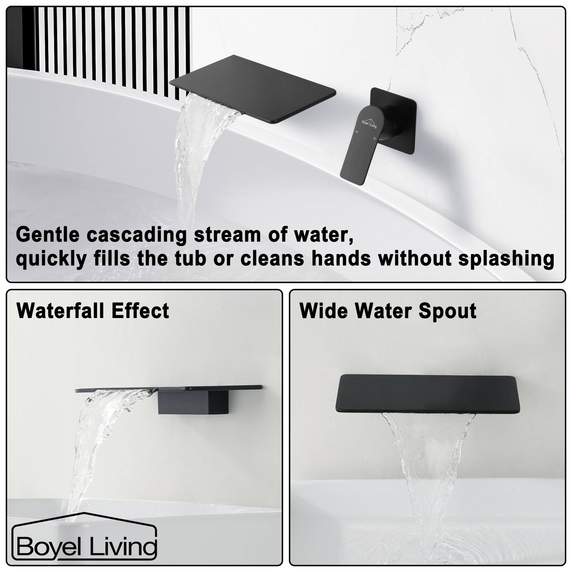 Boyel Living, Waterfall Effect, Wide Water Spout, Gentle cascading stream of water, quickly fills the tub or cleans hands without splashing