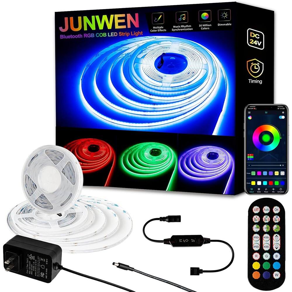 PARKER SLATER - 20ft COB LED strip light, DC24V dimmable with smart app control, music sync, 16 million colors for indoor decor - RGB