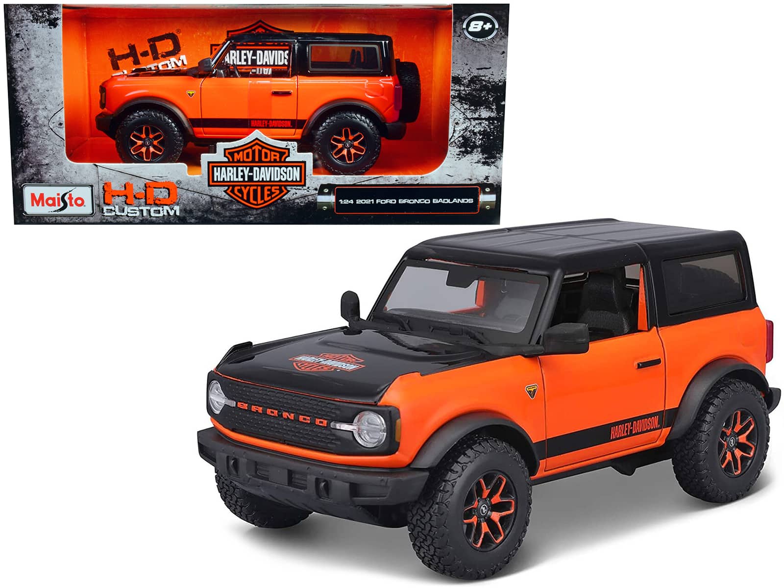 "2021 Ford Bronco Badlands Orange and Black ""Harley Davidson"" ""H-D Custom"" Series 1/24 Diecast Model Car by Maisto" price history on PriceWatchPro