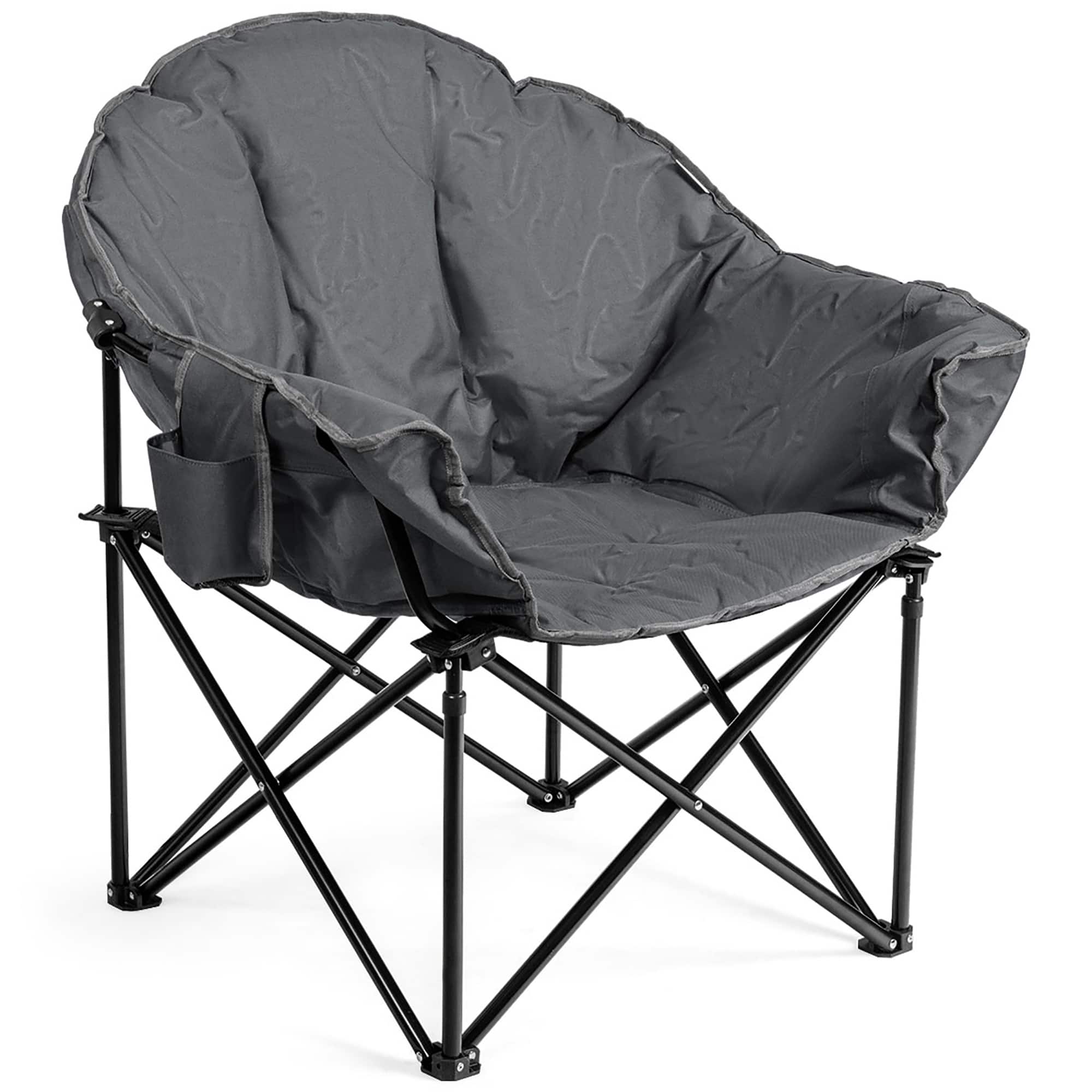 Alt View 13. Costway - Folding Camping Moon Padded Chair with Carry Bag Cup Holder Portable Grey - Grey.