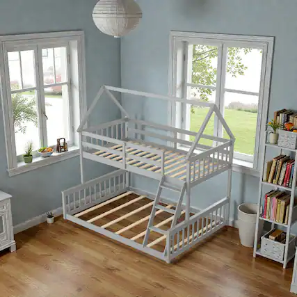 Front. Hivvago - Full-Size Over Twin Bunk Bed with Safety Rails and Ladder - Gray.