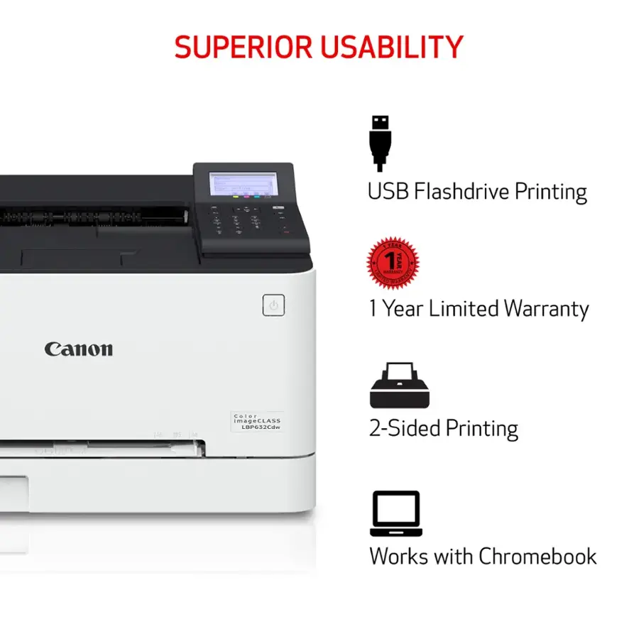 Superior Usability - USB Flashdrive Printing - All-in-One - 1 Year Limited Warranty - Canon 1011 A5 85 LM Color ImageCLASS LBPES2Eas 2-Sided Printing - Works with Chromebook.