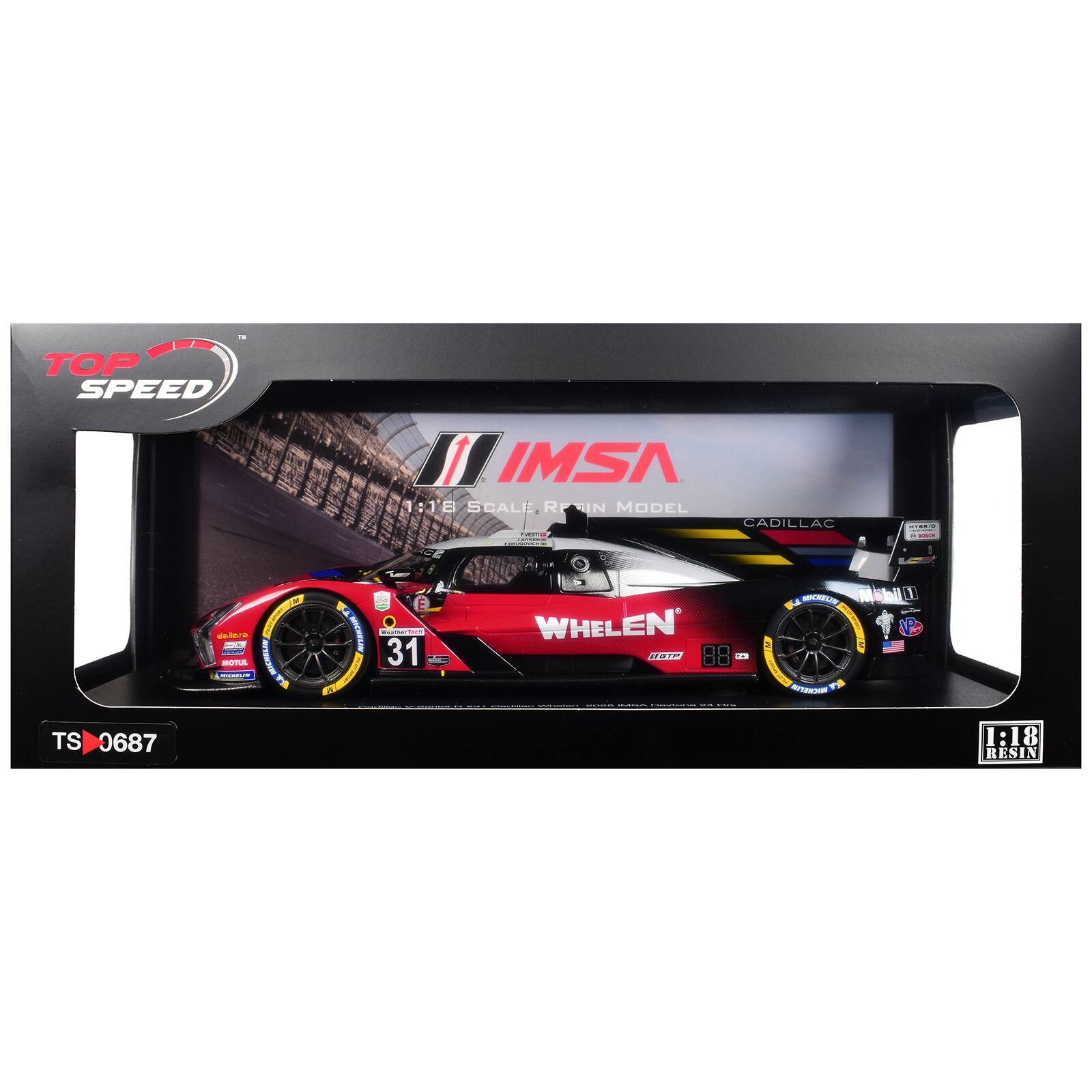 TOP SPEED  
IMSA 1:18 SCALE 1/18 MODEL CADILLAC  
TS 0687  
MOTA EN T E MHL C 31  
MCRU  
WHELEN  
1:18 RESIN
