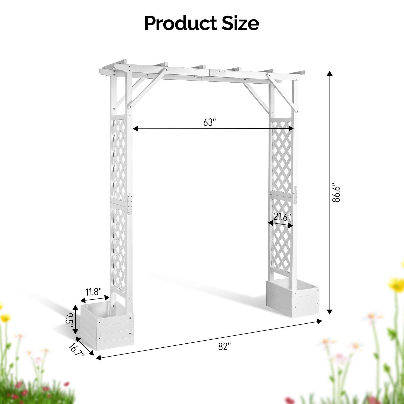 Product Size  
63" x 21.6" x 86.6" x 11.8" x 9.5" x 16.7" x 82"