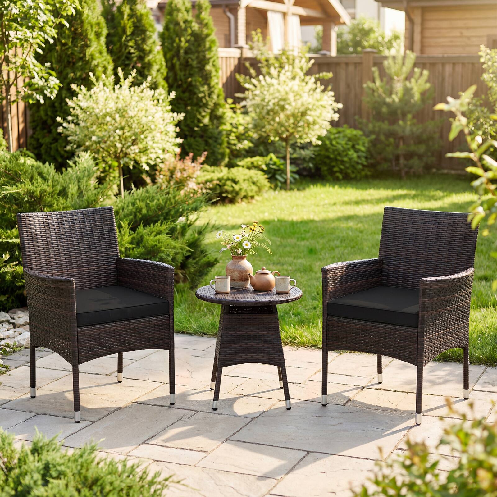 Alt View 4. Costway - Costway 3 Piece Patio Furniture Set, Hand-Woven PE Wicker Conversation Set with Armchairs - Mix Brown&Black.