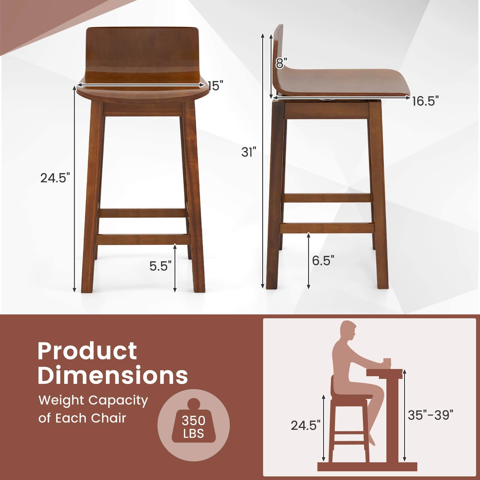 Product Dimensions: 8" 15" 16.5" 31" 24.5" 5.5" 6.5"
Weight Capacity of Each Chair: 350 LBS
24.5" 35"-39"