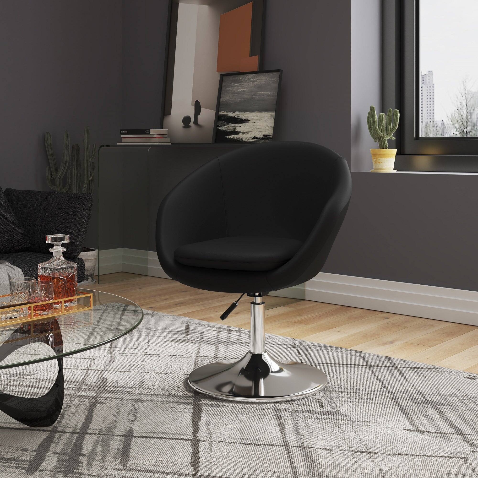 Angle. Manhattan Comfort - Hopper Modern Upholstered Swivel Lounge Chair - Set of 2 - Black.