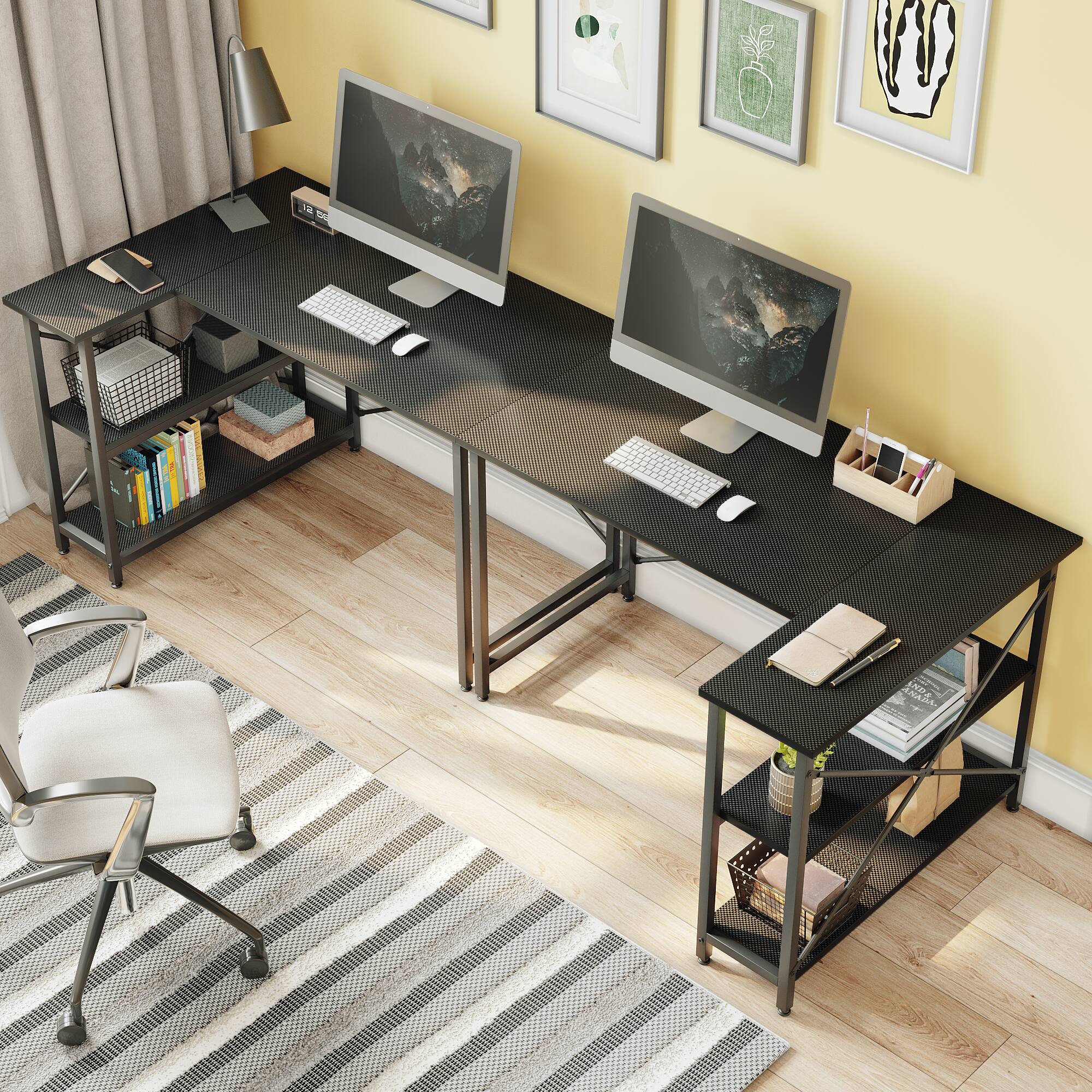 Alt View 14. Bestier - 47inch Small L Shaped Desk with Storage Shelves Corner Gaming Computer Desk - black.