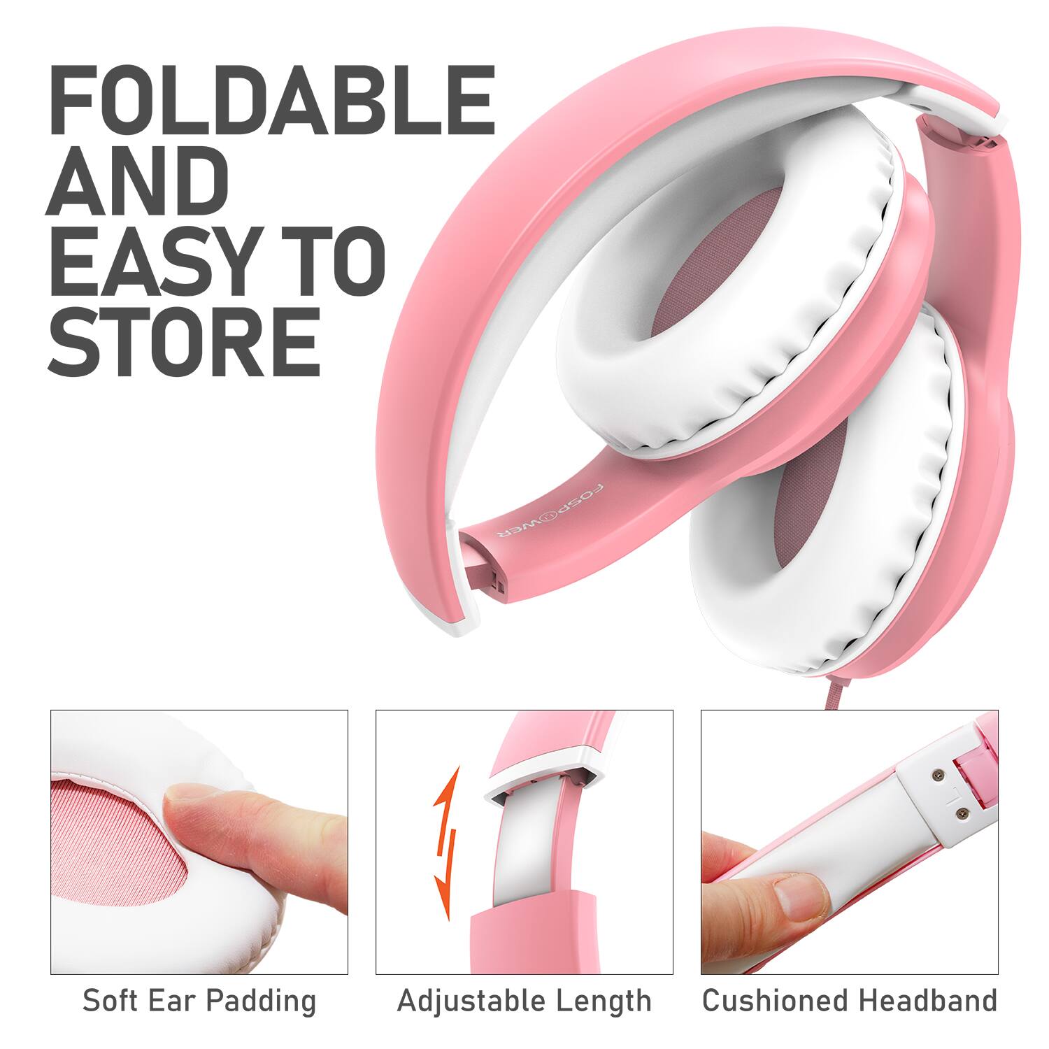 FOLDABLE AND EASY TO STORE | Soft Ear Padding | Adjustable Length | Cushioned Headband