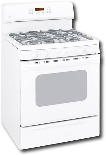 Angle Standard. GE - 30" Self-Cleaning Freestanding Gas Range - White-on-White.