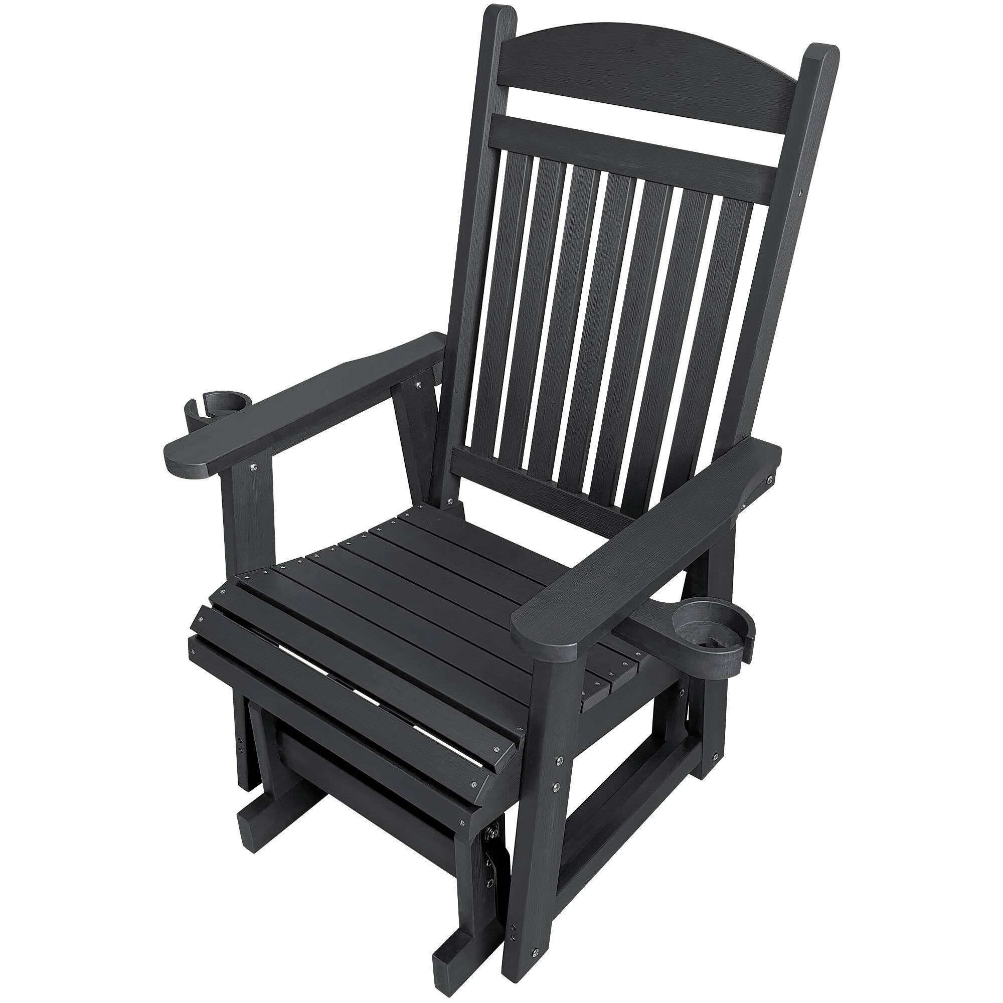Alt View 5. Fortune Candy - HIPS Outdoor Patio Glider with Cup Holders, Heavy Duty 700 LBS Capacity for Porch Yard Garden - Carbon Black.
