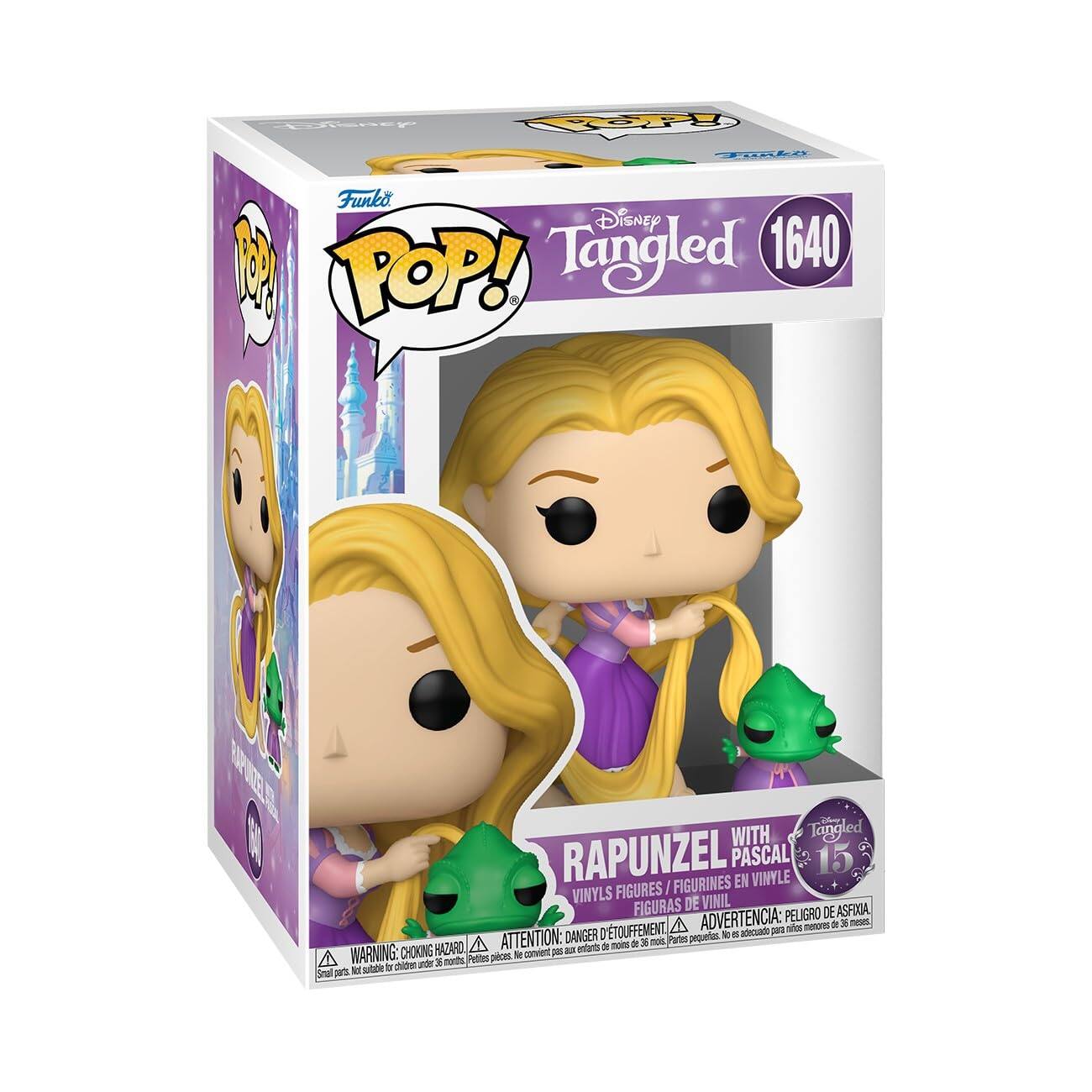 Disney Tangled 1640  
Funko POP!  
RAPUNZEL WITH PASCAL  
15 VINYL FIGURES / FIGURINES EN VINYLE / FIGURAS DE VINIL / FIGURAS DE VINIL  
WARNING: CHOKING HAZARD - Small parts. Not for children under 3 years.  
ADVERTENCIA: PEQUEÑOS PIECES. NO ADECUADO PARA NIÑOS MENORES DE 3 AÑOS.  
ATTENTION: DANGER - Petites pièces. Ne convient pas aux enfants de moins de 3 ans.