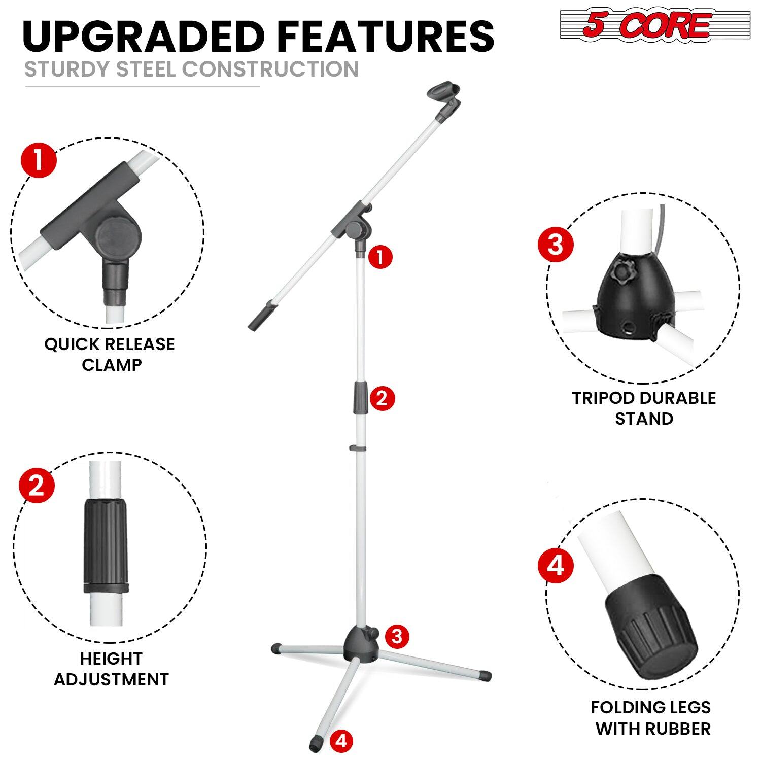 UPGRADED FEATURES STURDY STEEL CONSTRUCTION 5 CORE
1. QUICK RELEASE CLAMP
2. HEIGHT ADJUSTMENT
3. TRIPOD DURABLE STAND
4. FOLDING LEGS WITH RUBBER