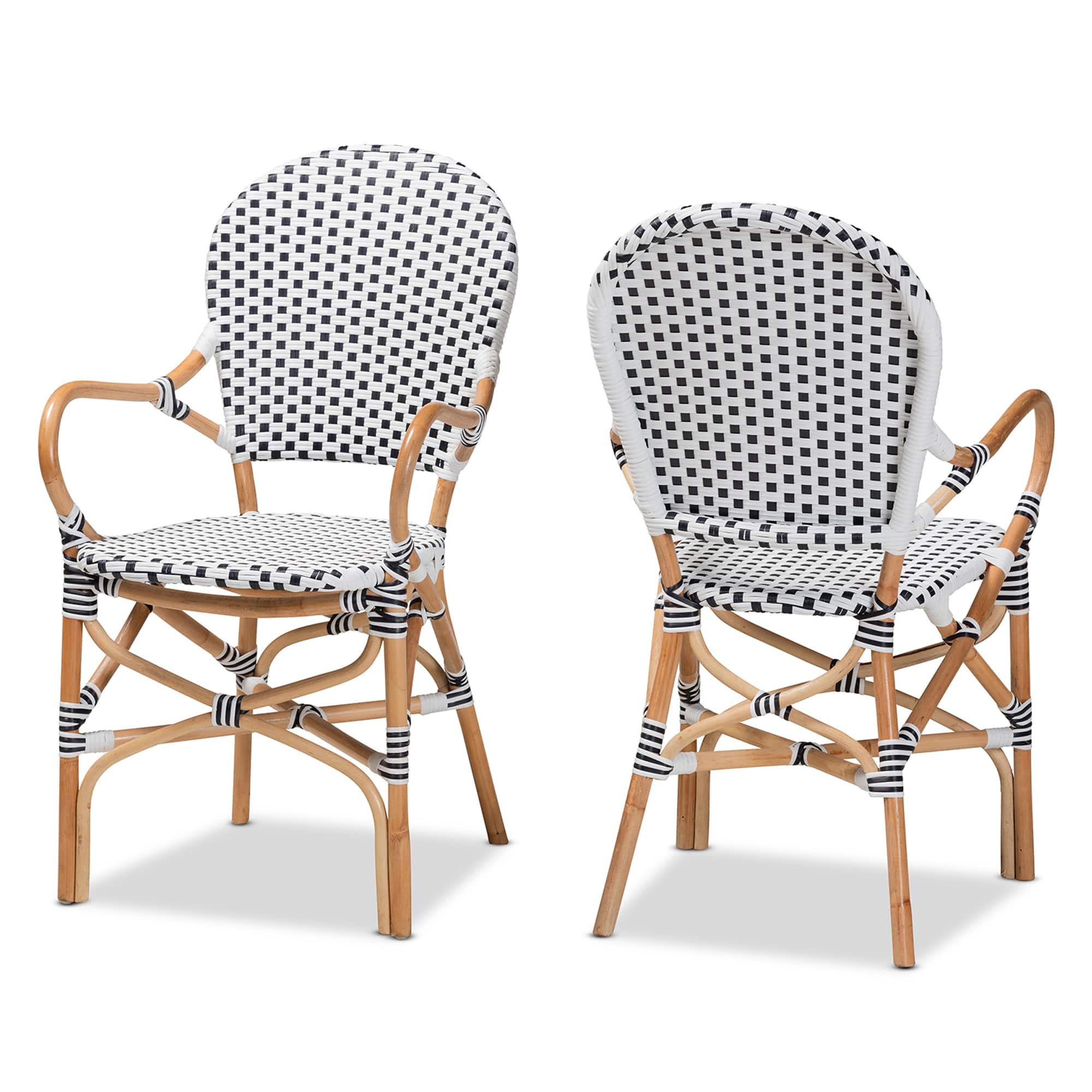 bali & pari - Naila French and Weaving and Rattan 2-Piece Indoor and Outdoor Bistro Chair Set - Black/White/Brown price history on PriceWatchPro