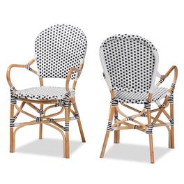 bali & pari - Naila French and Weaving and Rattan 2-Piece Indoor and Outdoor Bistro Chair Set - Black/White/Brown