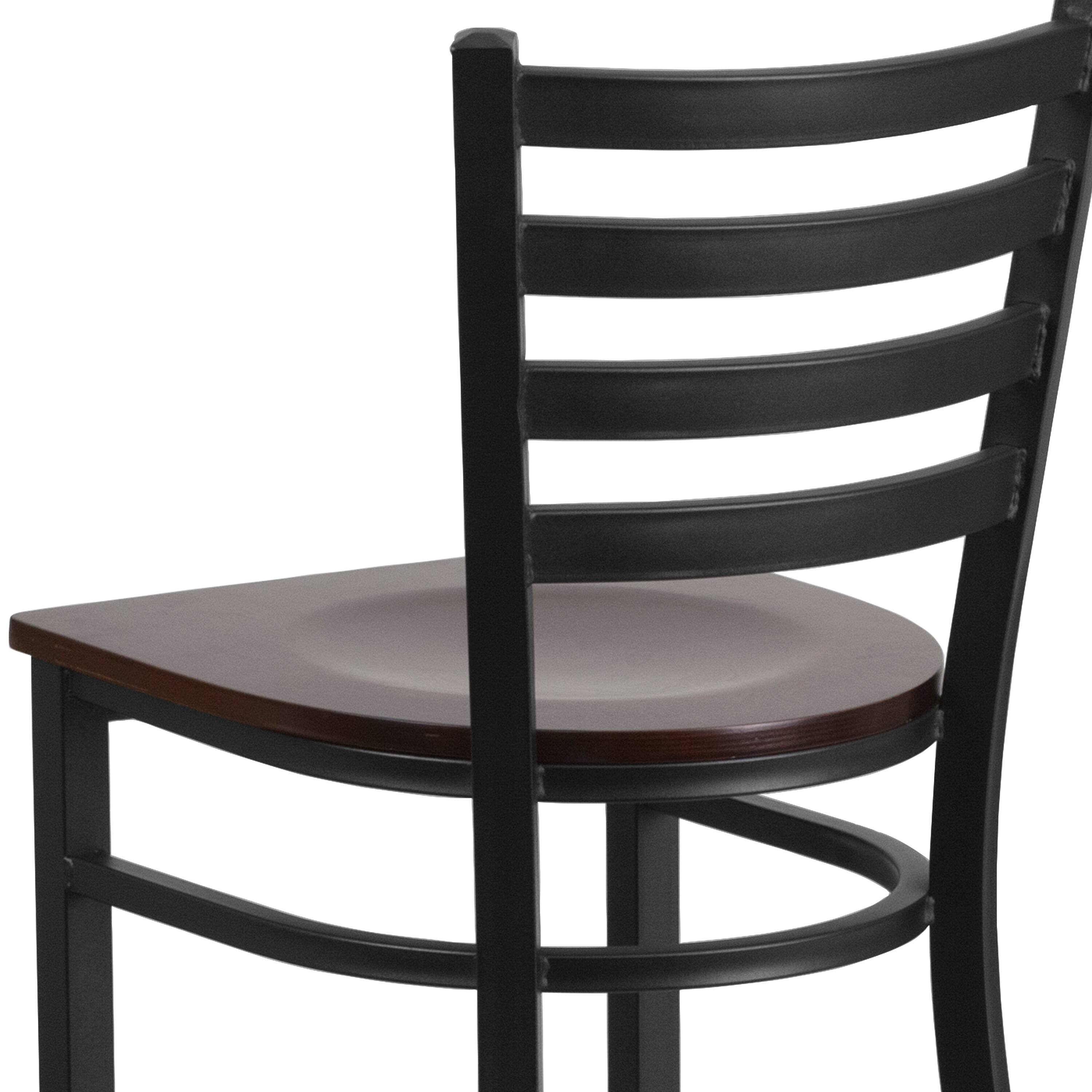 Alt View 9. Emma + Oliver - Ladder Back Metal Restaurant Dining Barstool - Walnut Wood Seat/Black Metal Frame.