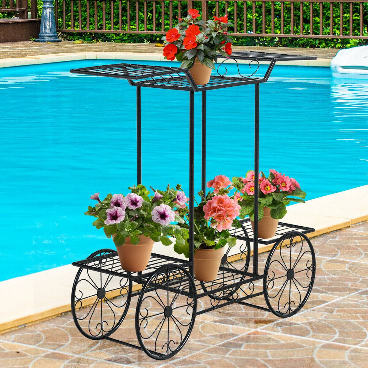 Alt View 7. Gymax - Gymax 6-Tier Garden Cart Stand Flower Rack Display Decor Flower Pot Plant Holder - Black.